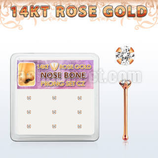 drnb6 box w 14kt rose gold nose bones w 2mm round cz stones