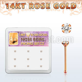 drnb7 box w 9 14kt rose gold nose bones w 1.5mm round cz stone