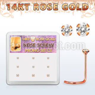 drsc11 box w 9 14kt rose gold nose screws w 1.5 2mm cz stones