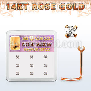 drsc6 box w 9 14kt rose gold nose screws w 2mm square cz stone
