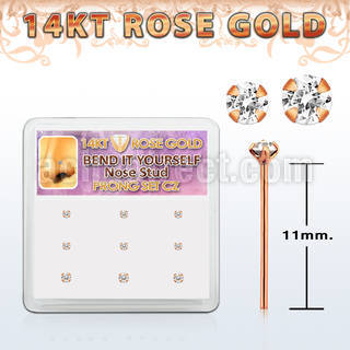 drys11 box w 14kt rose gold bend it  nose stud 1.5 2mm czs