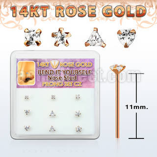 drys13 box w 9 14kt rose gold nose bones w mix shape czs 