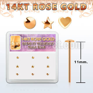 drys1 box 14kt rose gold bend it nose stud w mix shaped top