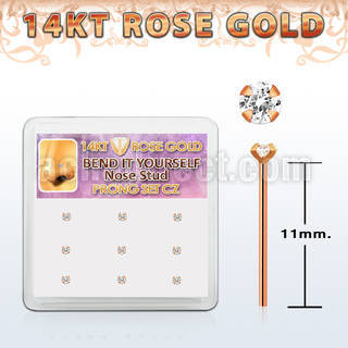 drys20 box w 9 14kt rose gold bend it nose stud w 1.5mm czs