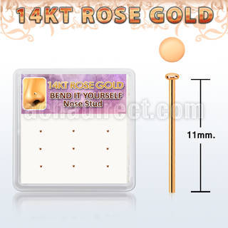 drys27 box w 14kt rose gold bend it nose stud round flat top