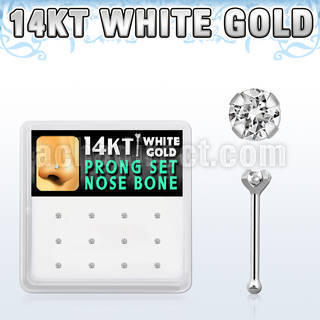 dwnb1 box of 14kt white gold nose bones w 2mm prong set cz