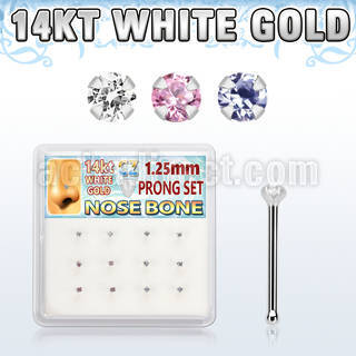 dwnb23 box w 14kt white gold nose bones w 1.25mm round cz 