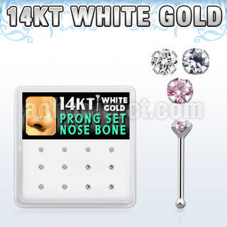 dwnb7 box of 14kt white gold nose bones w color prong set cz