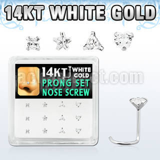 dwsc13 box w 12 pc of 14kt white gold nose screw w assorted czs