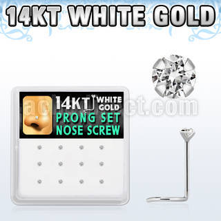 dwsc3 box of 14kt white gold nose screws w 2mm prong set cz