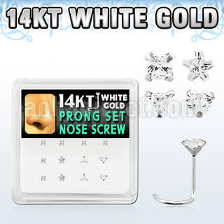 dwsc7 box of 14kt white gold nose screws w shaped prong cz