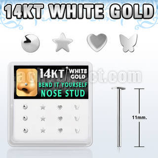dwys18 box w 14kt white gold bend it nose studs w mix plain top