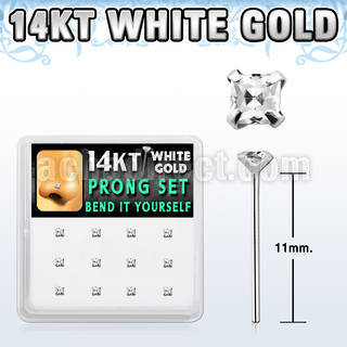 dwys19 box w 14kt white gold bend it nose stud w 2mm square cz 