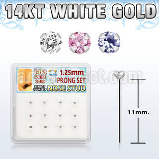 dwys23 box w 14kt white gold bend it nose stud 1.2mm round cz 