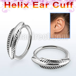 echfe 316l steel helix ear cuff w a feather on the top
