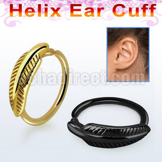 echtfe anodized steel helix ear cuff w a feather on the top