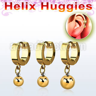 ehgbt gold stainless steel helix huggie w dangling ball