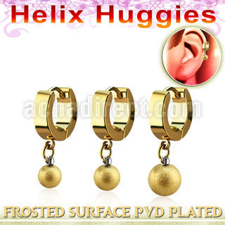ehgfot gold steel helix huggie with dangling frosted steel ball