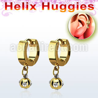 ehgmjt gold steel helix huggie w dangling gold ball