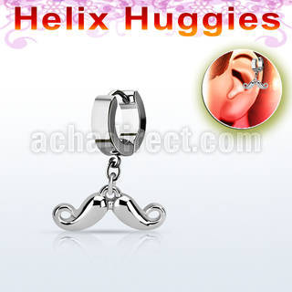 ehh519 stainless steel helix huggie w a dangling mustache 