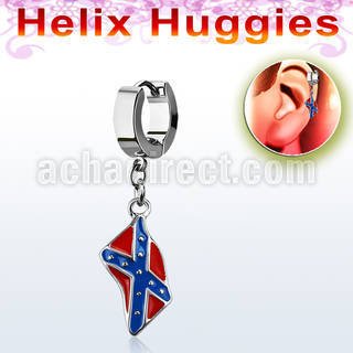 ehh553 pendiente huggie helix acero inoxidable bandera confederada se vende por pieza mayorista