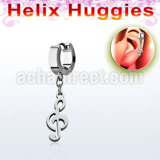 ehh709 helix huggie w a dangling musical note