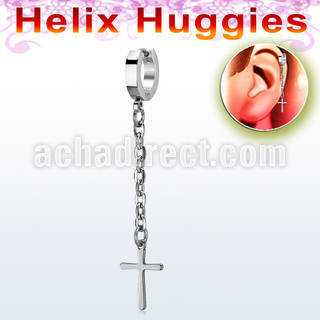 ehhlcrs pendiente huggie helix acero inoxidable cruz lisa colgando una cadena larga