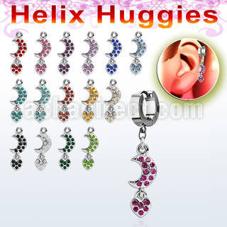 ehhmh helix huggie w a dangling moon with heart