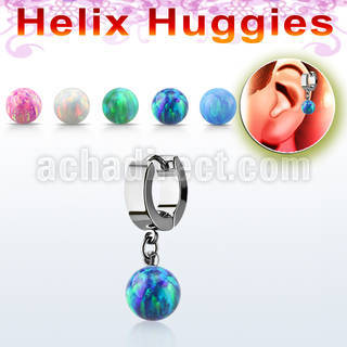 ehhop helix huggie w a dangling synthetic opal ball
