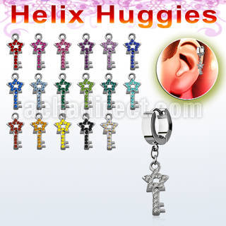 ehhstky helix huggie w a dangling star key design with crystals 