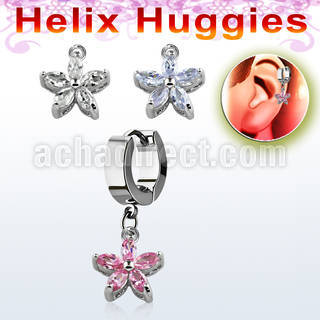 ehhz319 helix huggie w a dangling flower with cz stone petals
