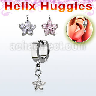 ehhz324 pendiente huggie helix acero inoxidable flor zirconia se vende por pieza venta