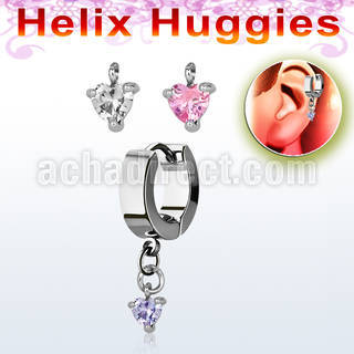ehhz337 helix huggie w a dangling a heart shaped dangling cz