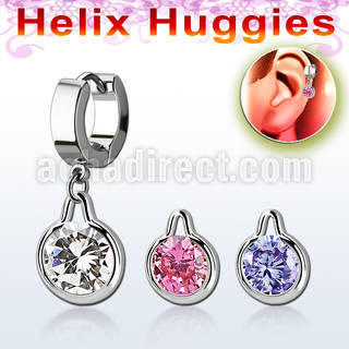 ehhz417 steel helix huggie earring w a round dangling w cz