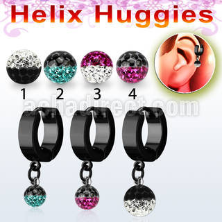 ehkfre black steel helix huggie w two color multi crystal ball