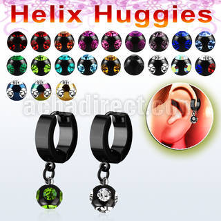 ehkmjt black stainless steel helix huggie w multi jewel ball