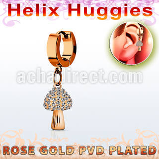 ehr764 rose gold stainless steel helix huggie crystal mushroom 