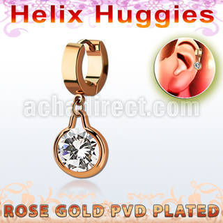 ehrz417 rose gold steel helix huggie earring w dangling w cz