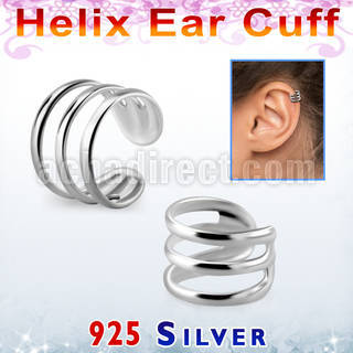 ehvcf13 sterling silver helix ear cuff with three plain rings