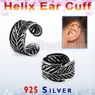 ehvcf14 sterling silver helix ear cuff with leaf design