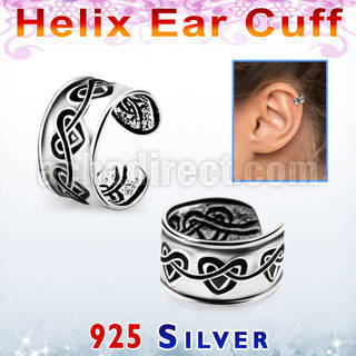 ehvcf18 925 silver helix ear cuff w a conected hearts design