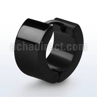 er139 pair of plain black stainless steel huggies ear hoops