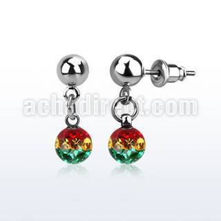 er263r 316l steel ear stud with dangling ferido rasta ball