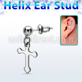 erbd14 steel ear stud w a dangling steel cross (sold per pcs)