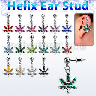 erbd577 316l steel helix ear stud ball with crystal marijuana