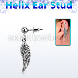 erbd593 316l steel helix ear stud ball with polished birdwing