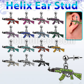 erbd631 316l steel helix ear ball stud w black miniature dangle