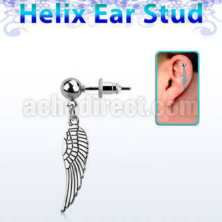 erbd653 316l steel helix ear ball stud w dangling bird wing