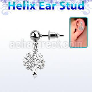 erbd697 316l steel helix ear stud w tree of life design