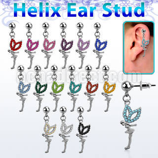 erbd7 316l steel helix ear stud ball with a crystal fairy